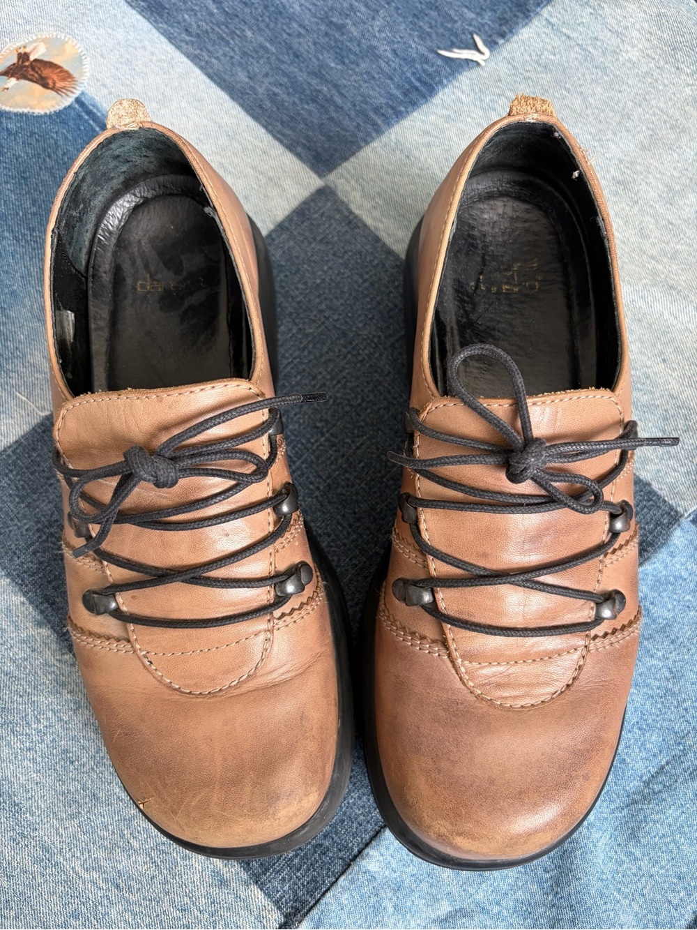 Dansko Janika Brown Leather Oxford Wide Lace Up Comfort Clog Platform Shoes 38